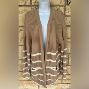 Time and Tru Tan and White Striped Cardigan Sweater Comfy  Size XL